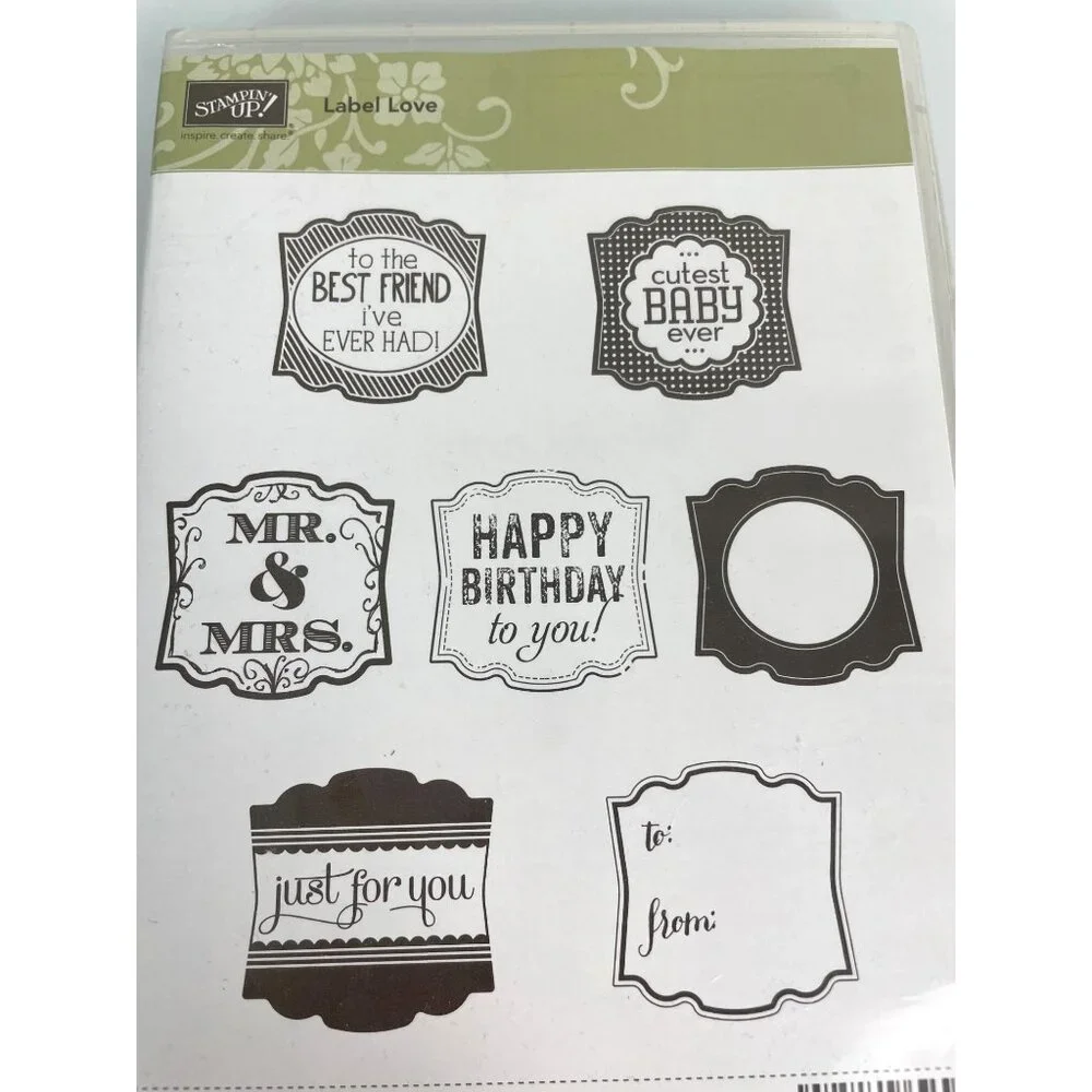 Stampin' Up! Label Love, Set of 7 Rubber Stamps, Gift Tags Wedding Birthday Baby